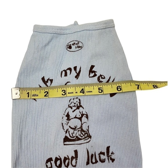 NWOT Ruff Ruff and Meow Ribbed Sky Blue Tee Dog Buddha Rub my Belly Sz Med. B32 - Picture 6 of 6